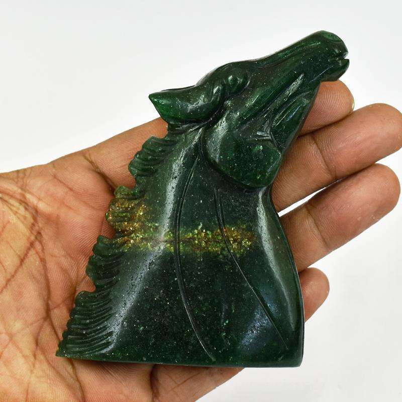 gemsmore:Hand Carved Green Jade Detailed Horse Head