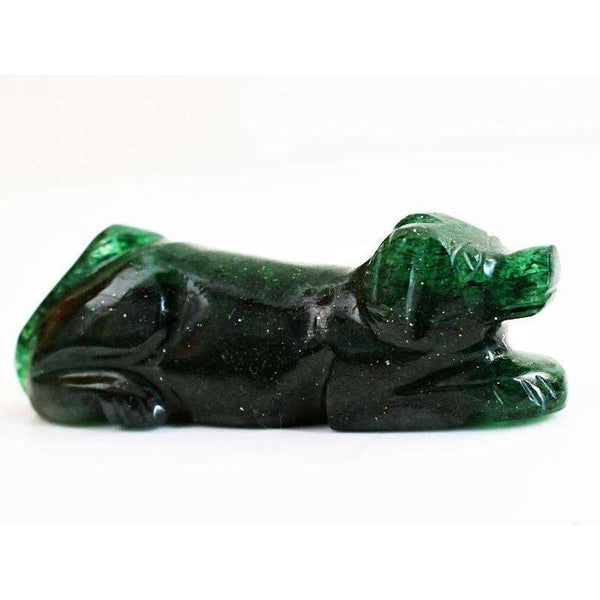 gemsmore:Hand Carved Green Jade Dog Gemstone