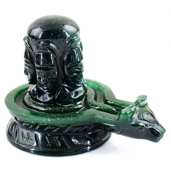gemsmore:Hand Carved Green Jade Gemstone Shiva Shivling