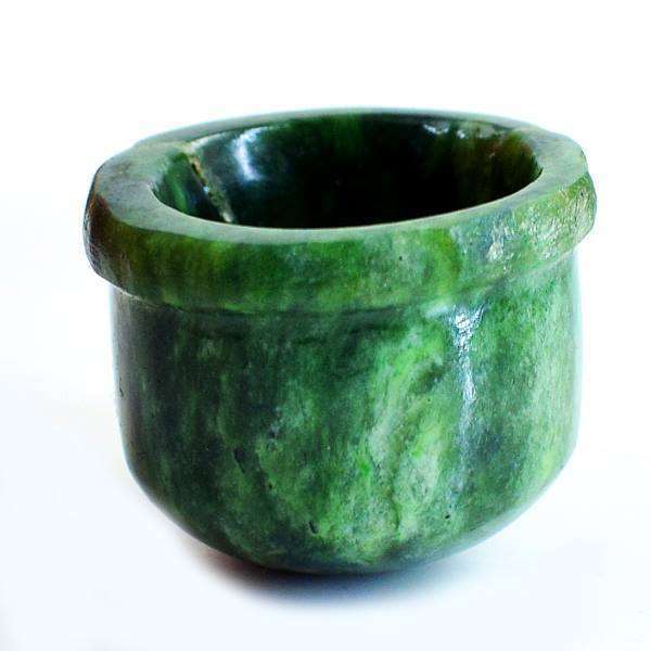 gemsmore:Hand Carved Green Jade Miniature Bowl
