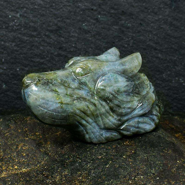gemsmore:Hand Carved Labradorite Dog Head - Genuine