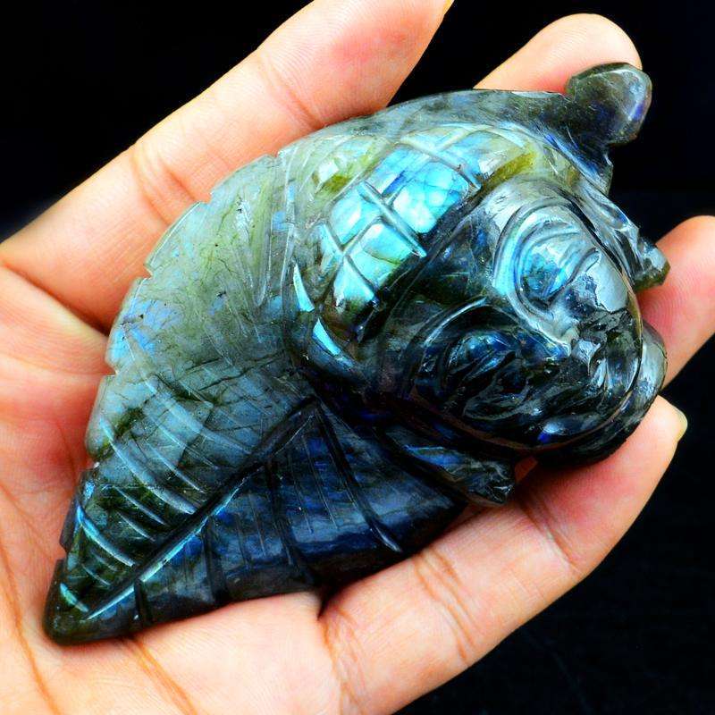 gemsmore:Hand Carved Labradorite Lord Buddha Head With Leaf