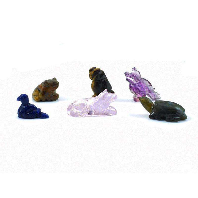 gemsmore:Hand Carved Mix Gem Animal Lot (6 Pcs)