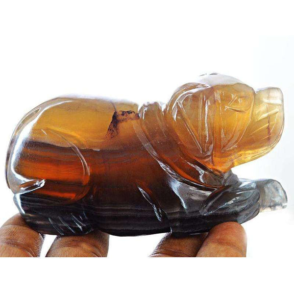 gemsmore:Hand Carved Multicolor Fluorite Carved Dog - Exclusive