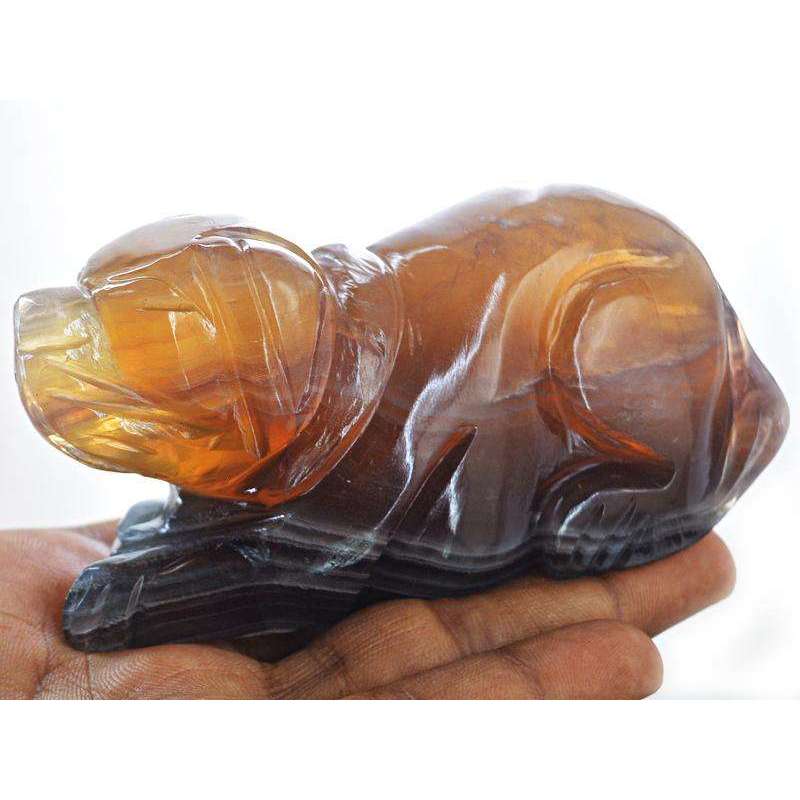 gemsmore:Hand Carved Multicolor Fluorite Carved Dog - Exclusive