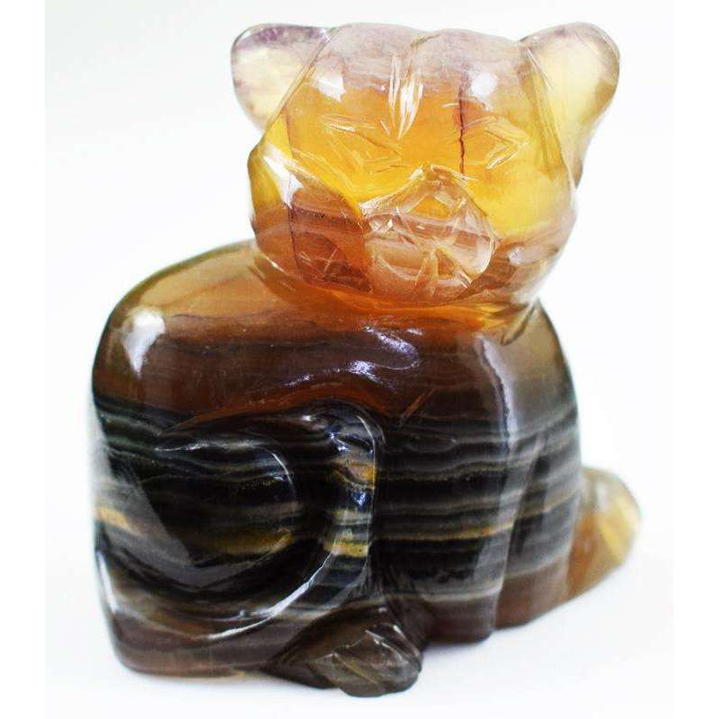 gemsmore:Hand Carved Multicolor Fluorite Cat Gemstone