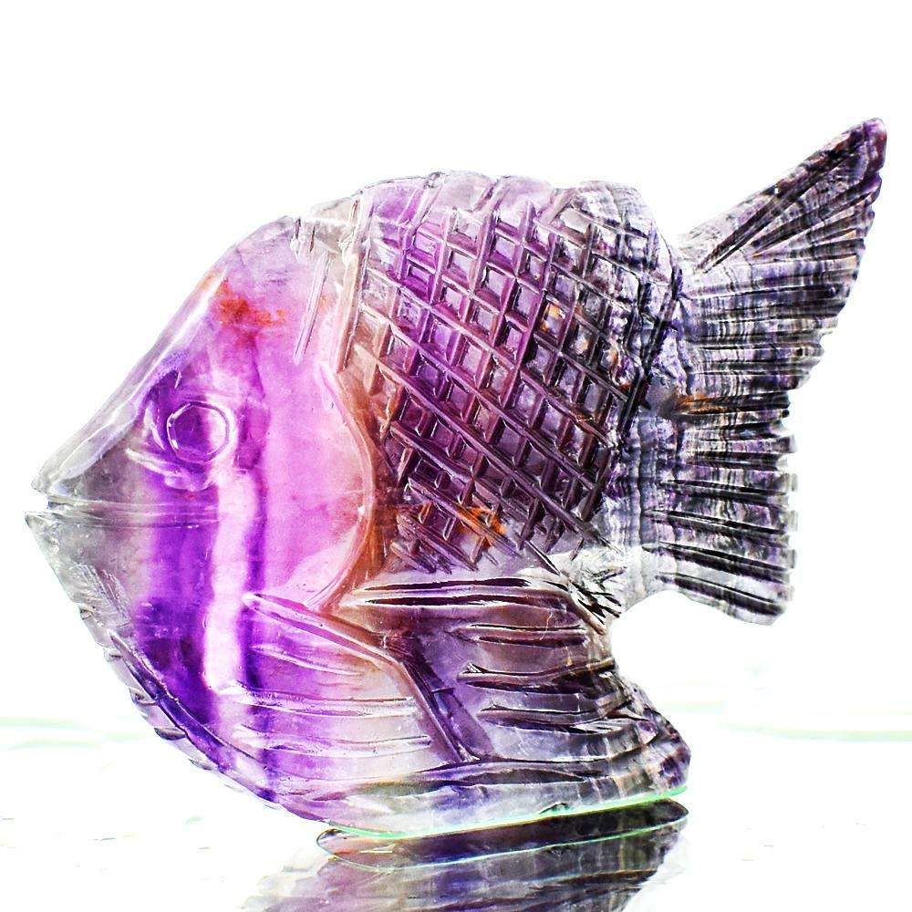 gemsmore:Hand Carved Multicolor Fluorite Fish - Beautiful