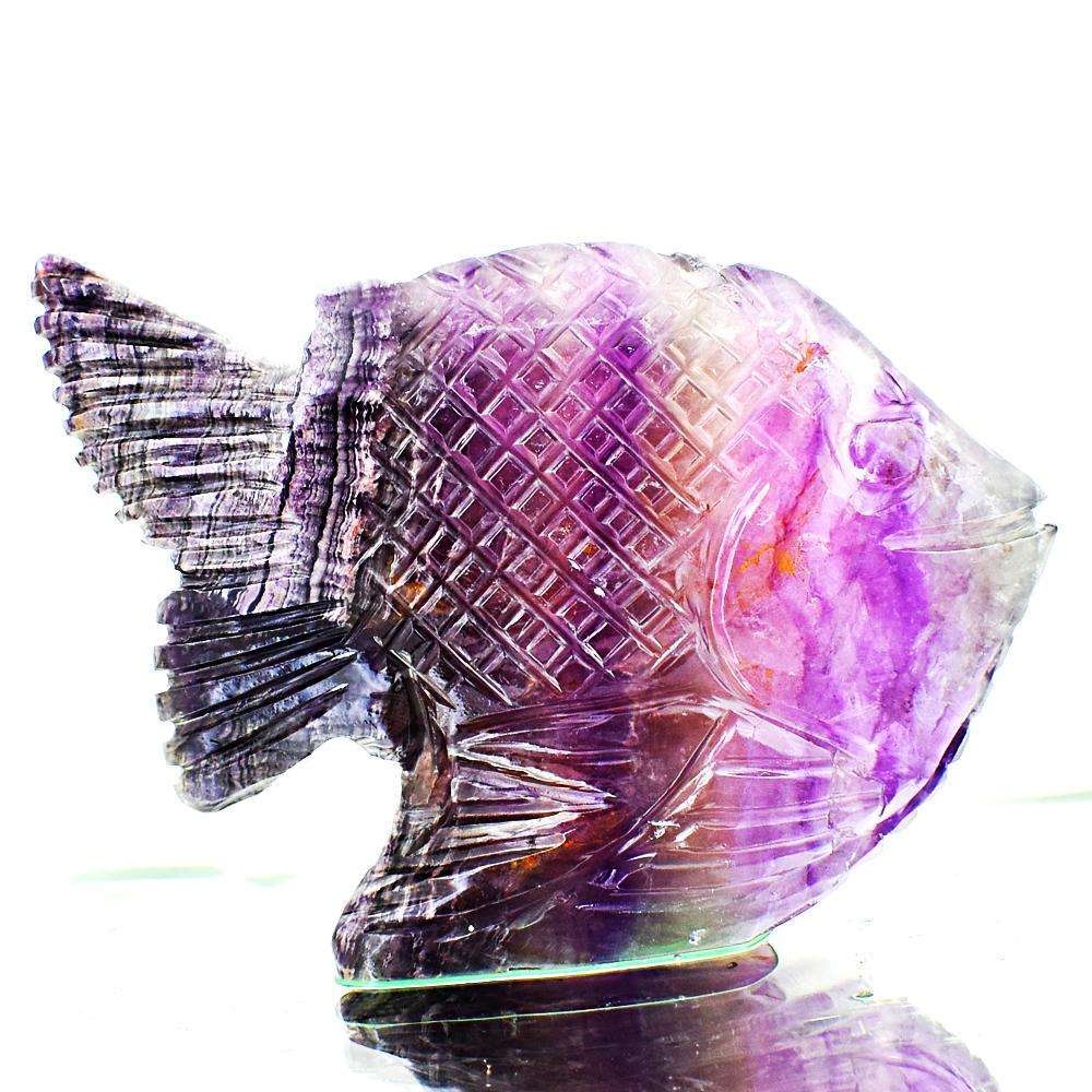 gemsmore:Hand Carved Multicolor Fluorite Fish - Beautiful