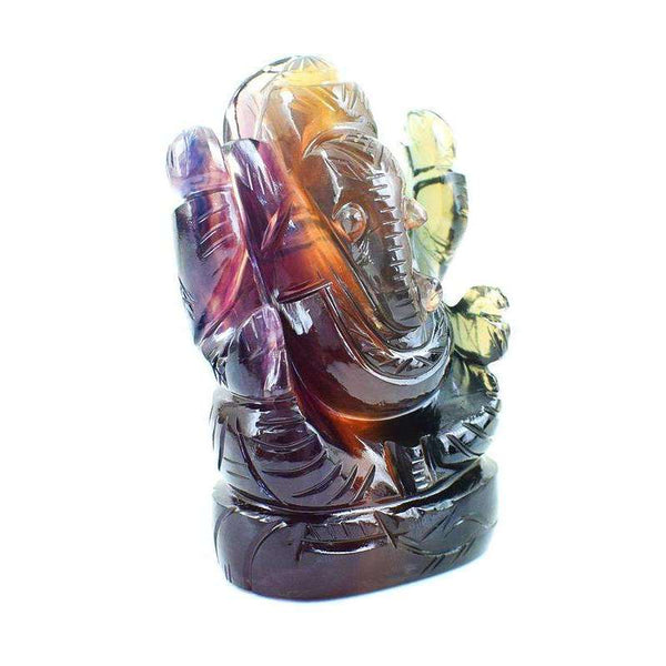 gemsmore:Hand Carved Multicolor Fluorite Gemstone Lord Ganesha Idol Statute