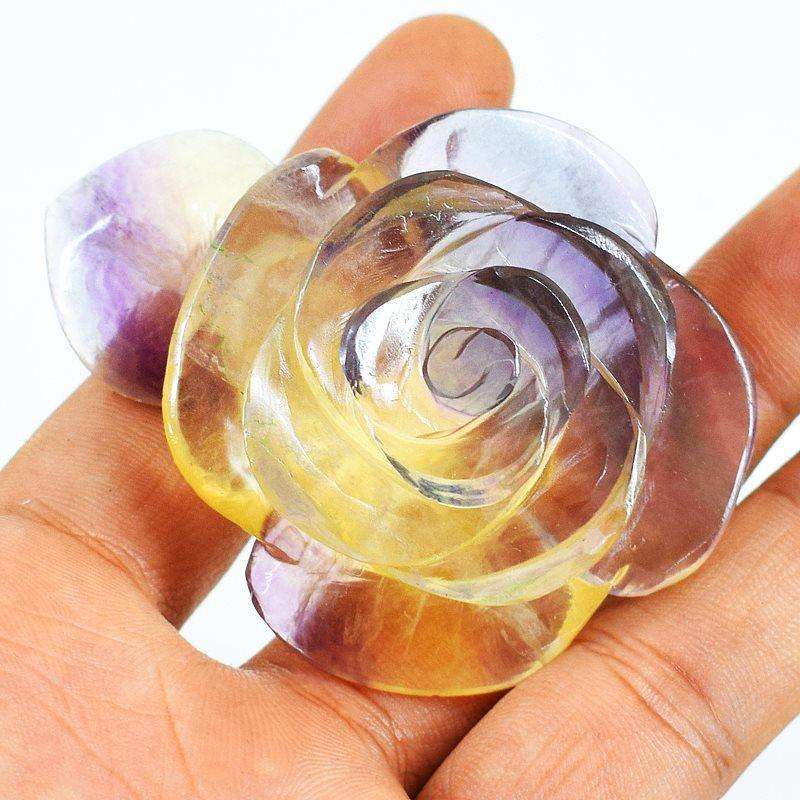 gemsmore:Hand Carved Multicolor Fluorite Genuine Rose Flower