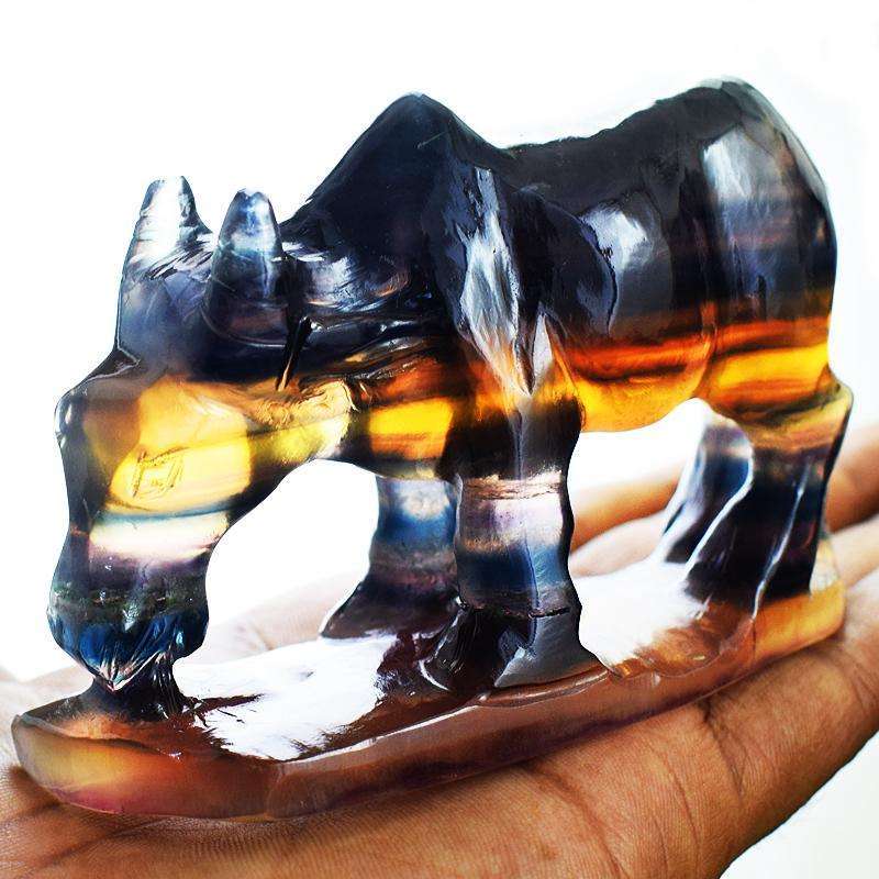 gemsmore:Hand Carved Multicolor Fluorite grazing Horse - Genuine