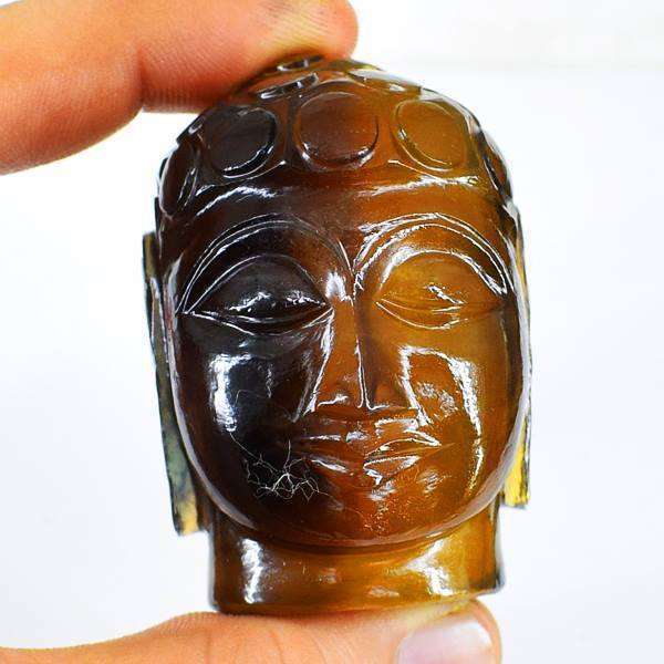 gemsmore:Hand Carved Multicolor Fluorite Lord Buddha Head Idol
