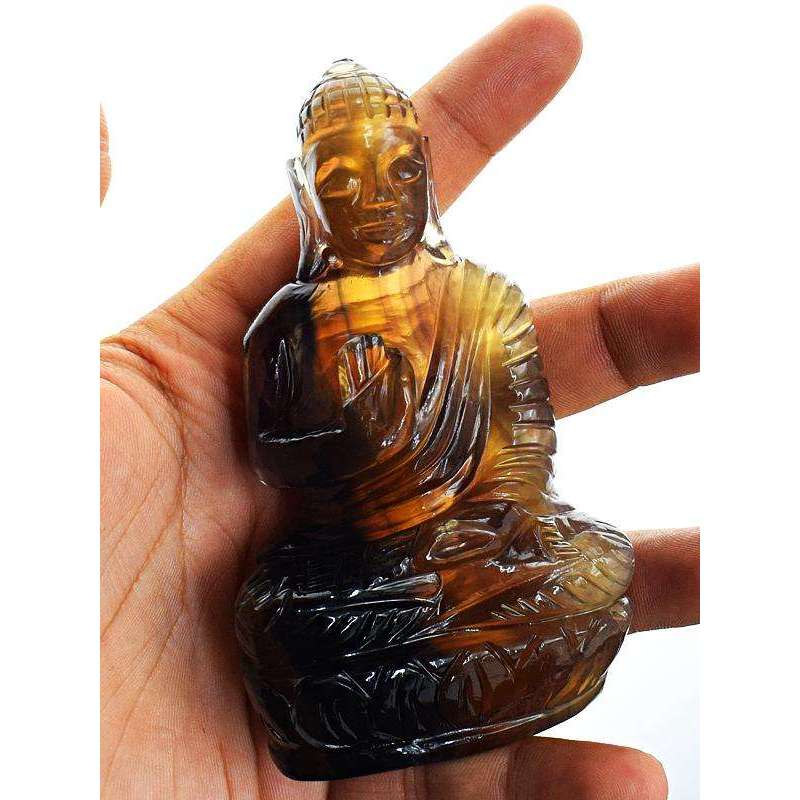 gemsmore:Hand Carved Multicolor Fluorite Lord Buddha Idol