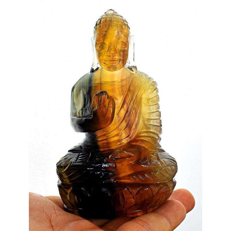 gemsmore:Hand Carved Multicolor Fluorite Lord Buddha Idol