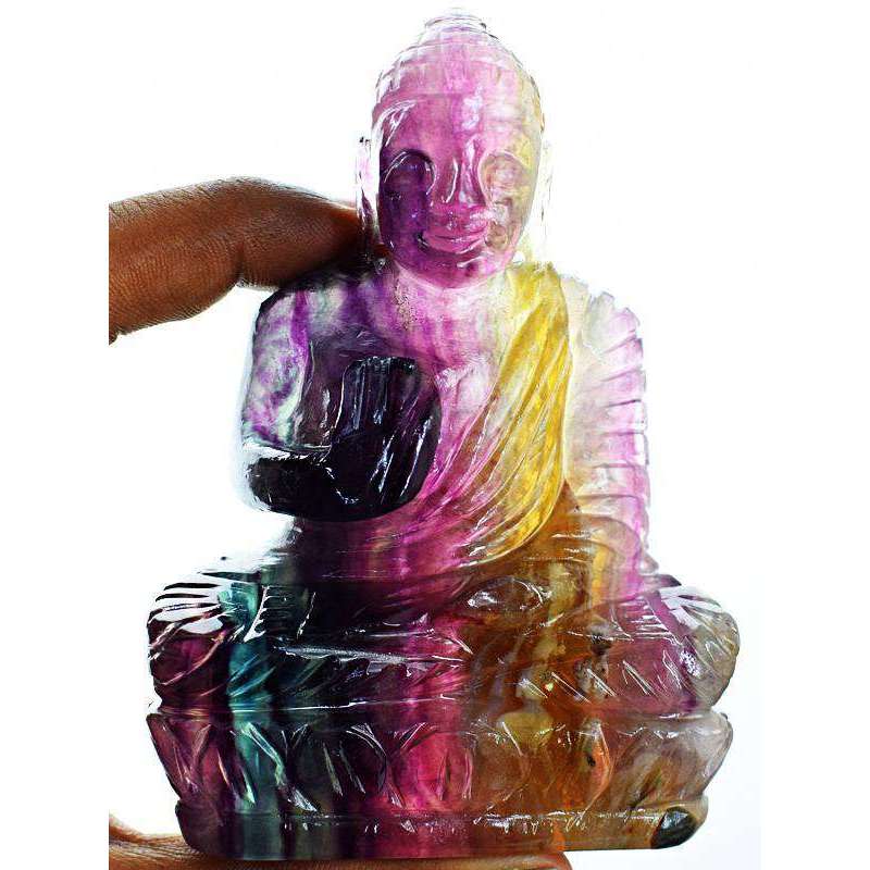 gemsmore:Hand Carved Multicolor Fluorite Lord Buddha Idol Statue
