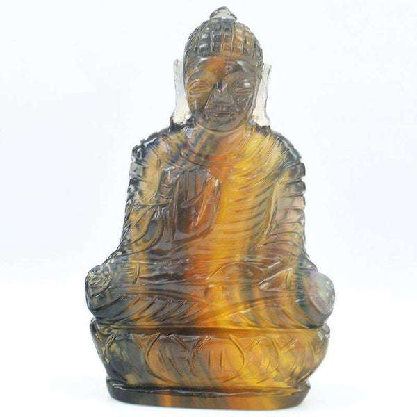 gemsmore:Hand Carved Multicolor Fluorite Lord Buddha Idol