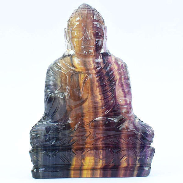 gemsmore:Hand Carved Multicolor Fluorite Lord Buddha Idol