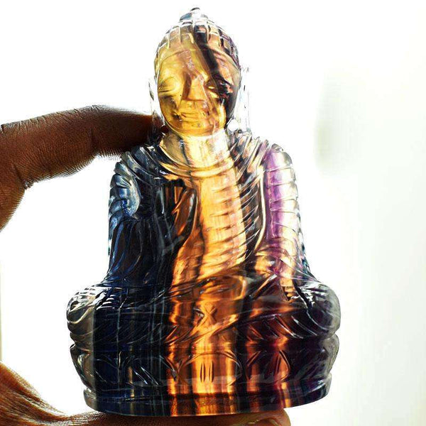 gemsmore:Hand Carved Multicolor Fluorite Lord Buddha Idol