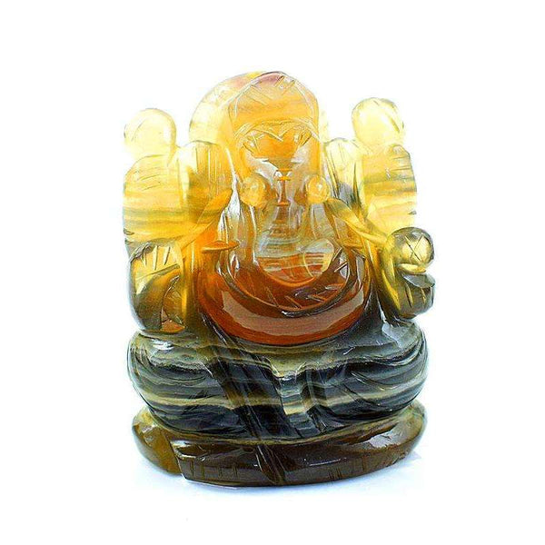gemsmore:Hand Carved Multicolor Fluorite Lord Ganesha Idol - Genuine