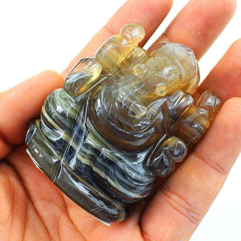 gemsmore:Hand Carved Multicolor Fluorite Lord Ganesha Idol - Genuine