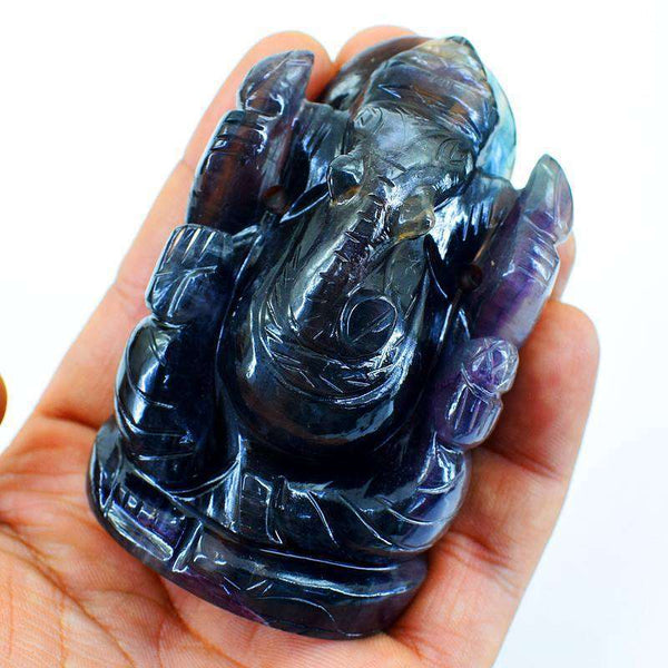 gemsmore:Hand Carved Multicolor Fluorite Lord Ganesha Idol Statue