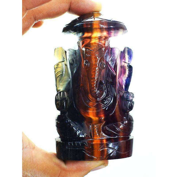 gemsmore:Hand Carved Multicolor Fluorite Lord Ganesha Idol Statute