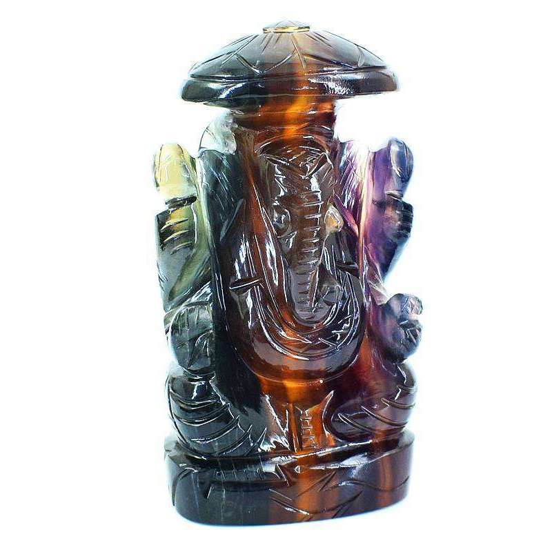 gemsmore:Hand Carved Multicolor Fluorite Lord Ganesha Idol Statute