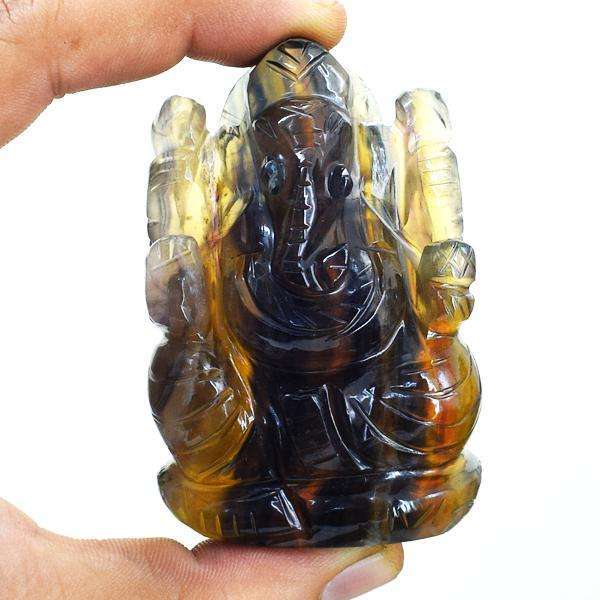 gemsmore:Hand Carved Multicolor Fluorite Lord Ganesha Idol