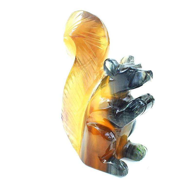 gemsmore:Hand Carved Multicolor Fluorite Squirrel - Rare