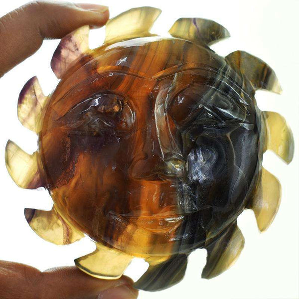 gemsmore:Hand Carved Multicolor Fluorite Sun Face