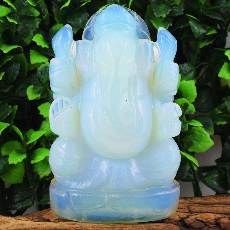 gemsmore:Hand Carved Opalite Lord Ganesha Idol - Beautiful Piece