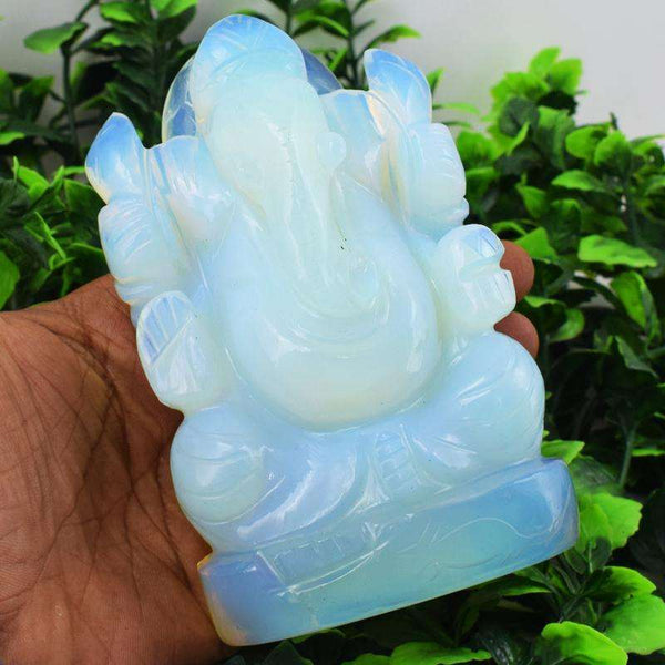 gemsmore:Hand Carved Opalite Lord Ganesha Idol - Beautiful Piece