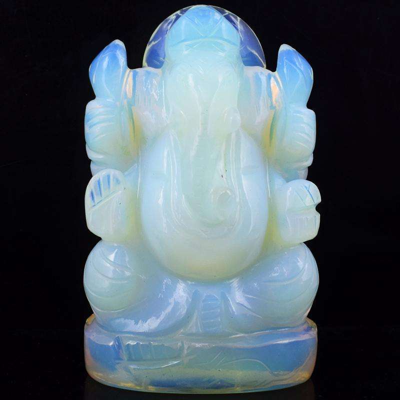 gemsmore:Hand Carved Opalite Lord Ganesha Idol - Beautiful Piece