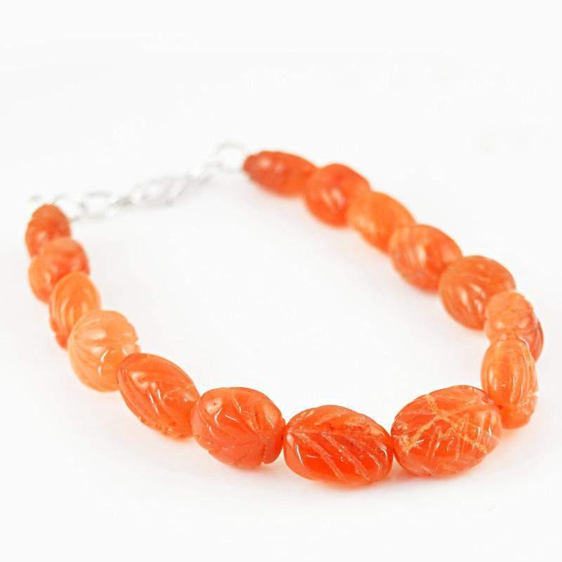 gemsmore:Hand Carved Orange Carnelian Bracelet Natural Beads