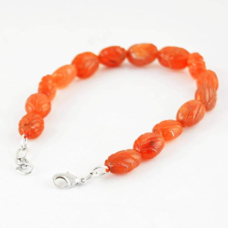 gemsmore:Hand Carved Orange Carnelian Bracelet Natural Beads
