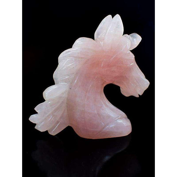 gemsmore:Hand Carved Pink Rose Quartz Gemstone Horse Bust
