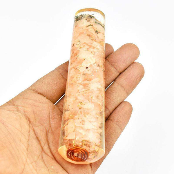 gemsmore:Hand Carved Pink Rose Quartz Orgone Healing Massage Wand