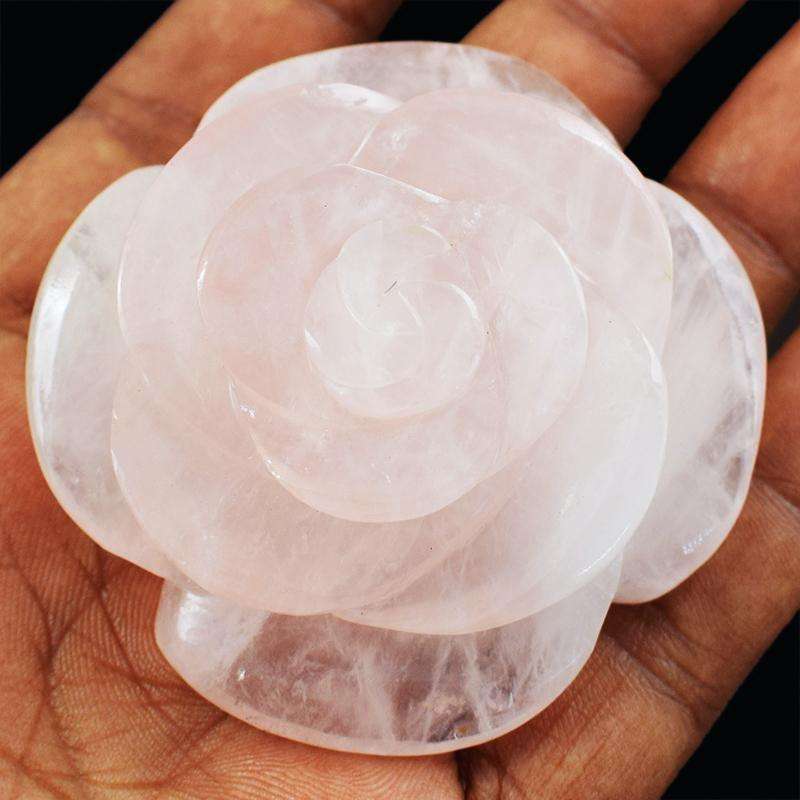 gemsmore:Hand Carved Pink Rose Quartz  Rose Gemstone