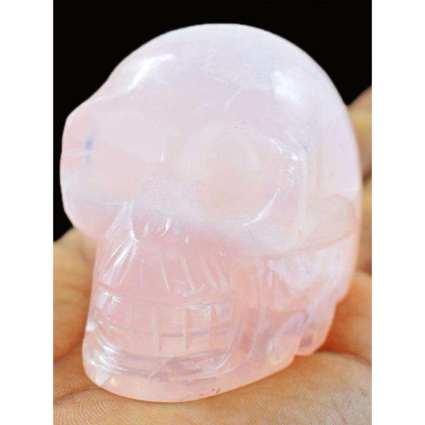 gemsmore:Hand Carved Pink Rose Quartz Skull Gemstone