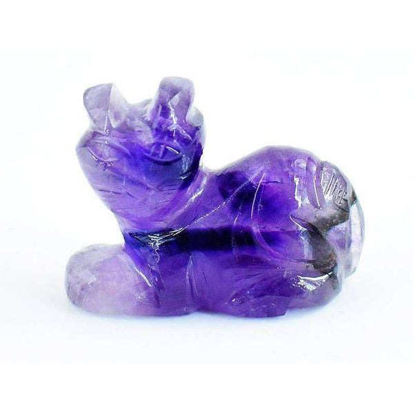 gemsmore:Hand Carved Purple Amethyst Cat Gemstone