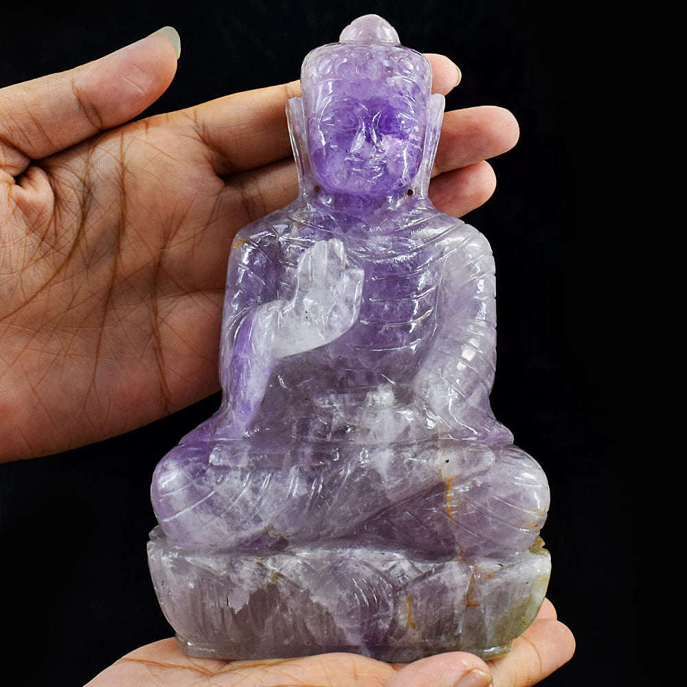 gemsmore:Hand Carved Purple Amethyst Lord Buddha Idol