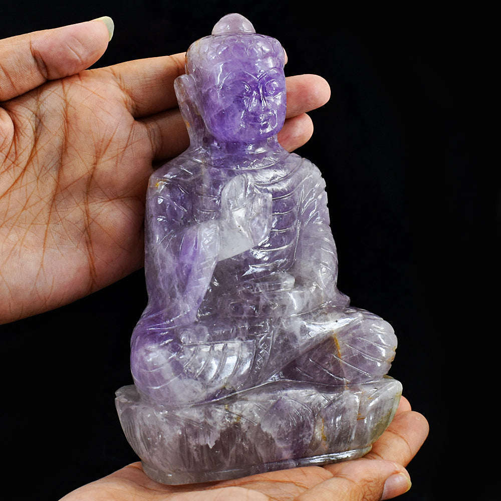 gemsmore:Hand Carved Purple Amethyst Lord Buddha Idol