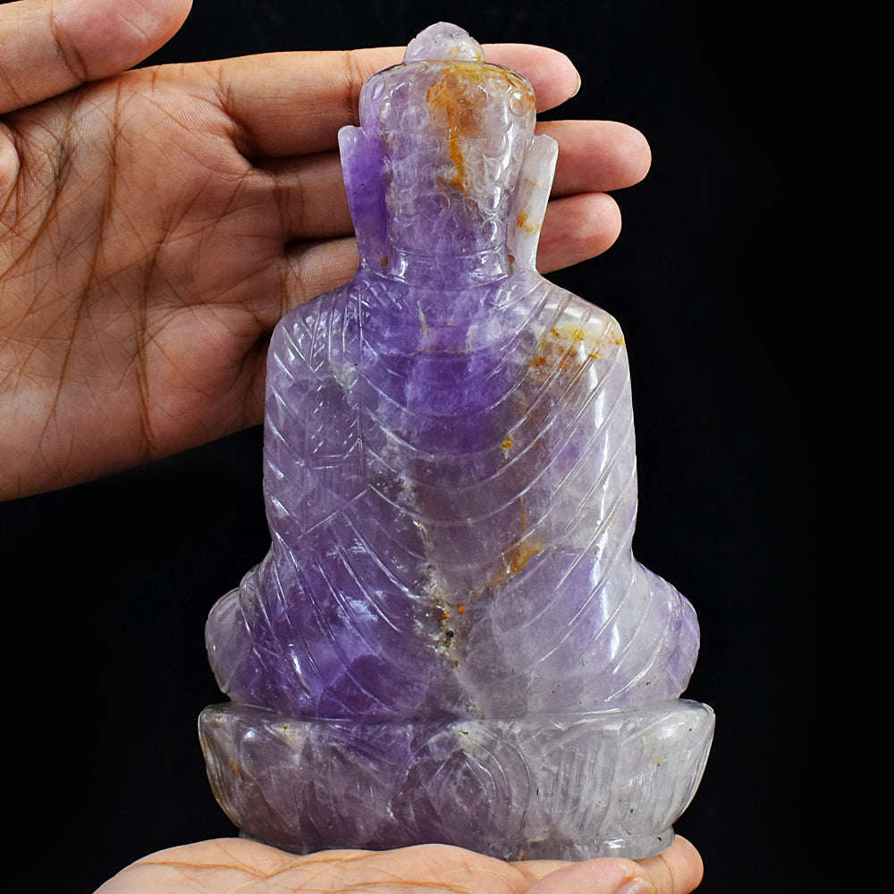 gemsmore:Hand Carved Purple Amethyst Lord Buddha Idol
