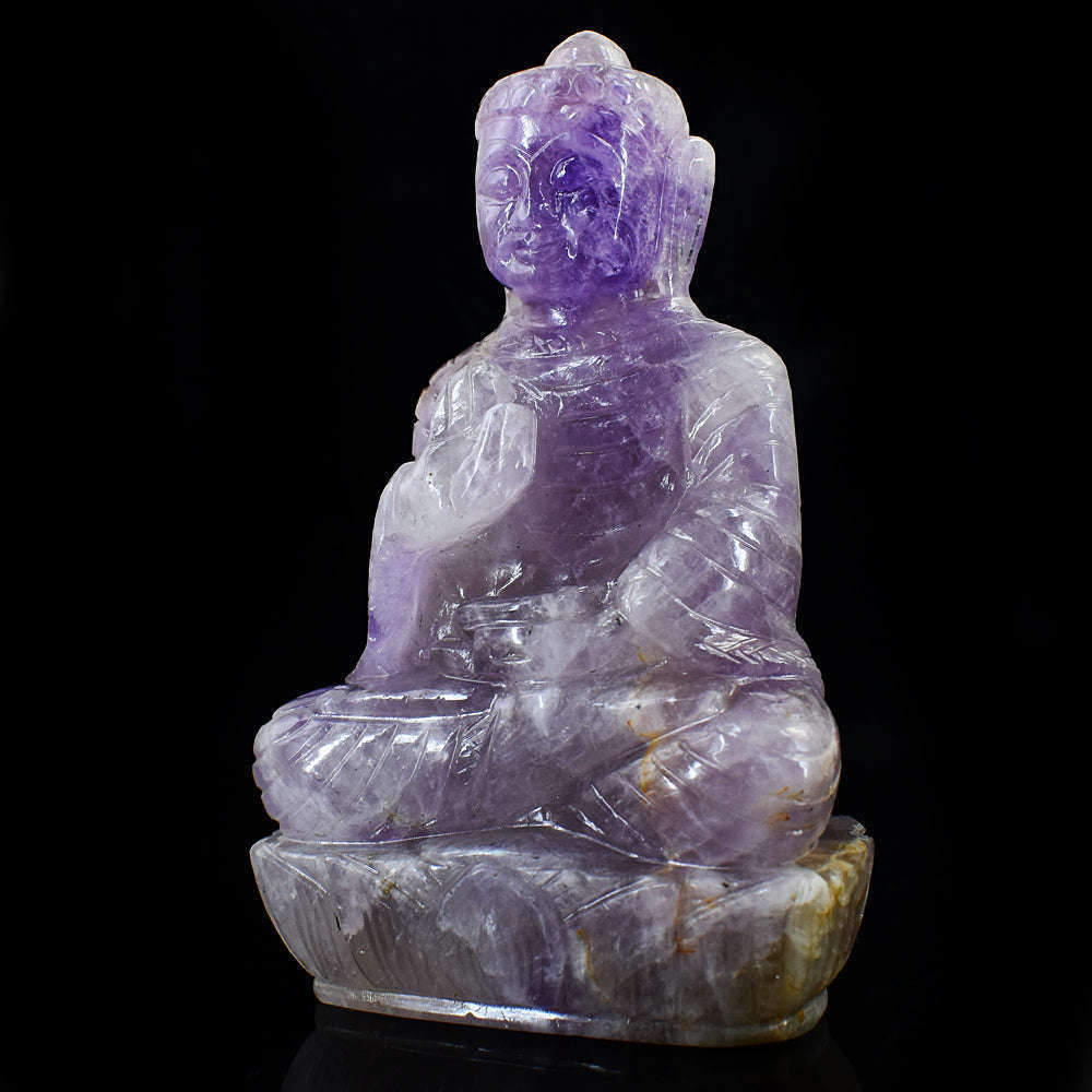 gemsmore:Hand Carved Purple Amethyst Lord Buddha Idol