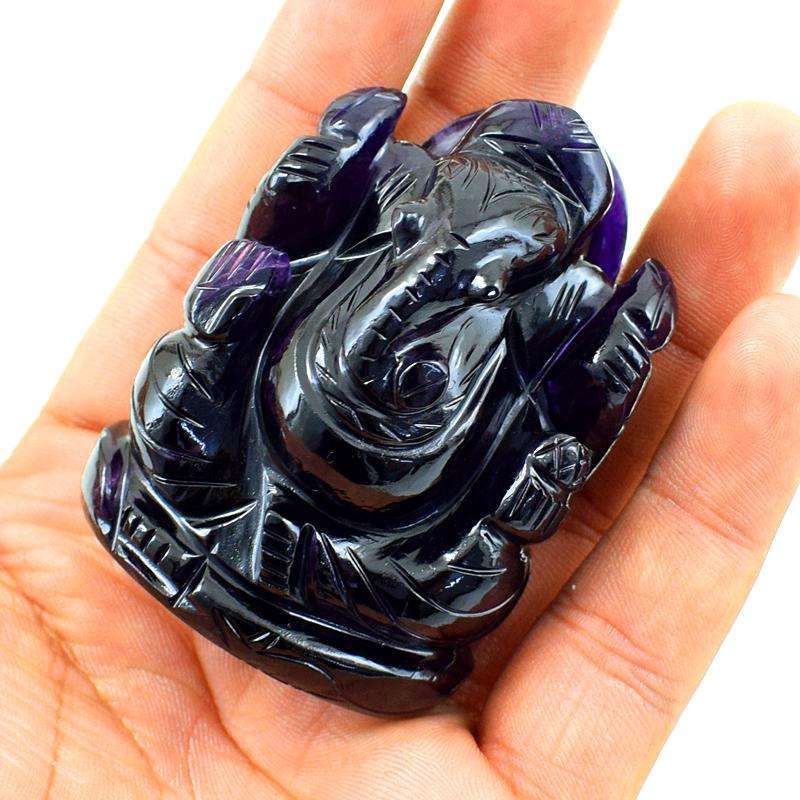 gemsmore:Hand Carved Purple Amethyst Lord Ganesha Idol Statue