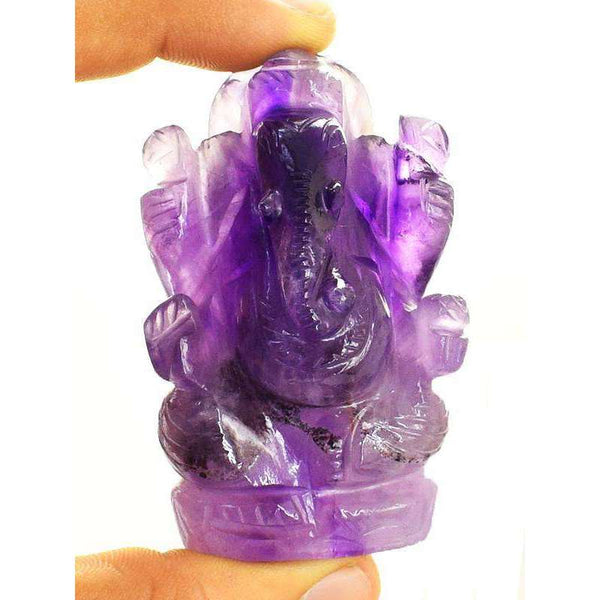 gemsmore:Hand Carved Purple Amethyst Lord Ganesha Idol