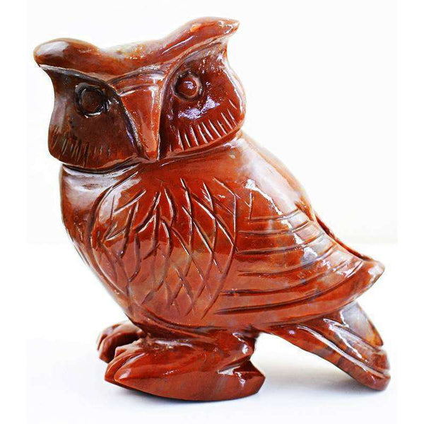 gemsmore:Hand Carved Red Jasper Detailed Owl Gemstone