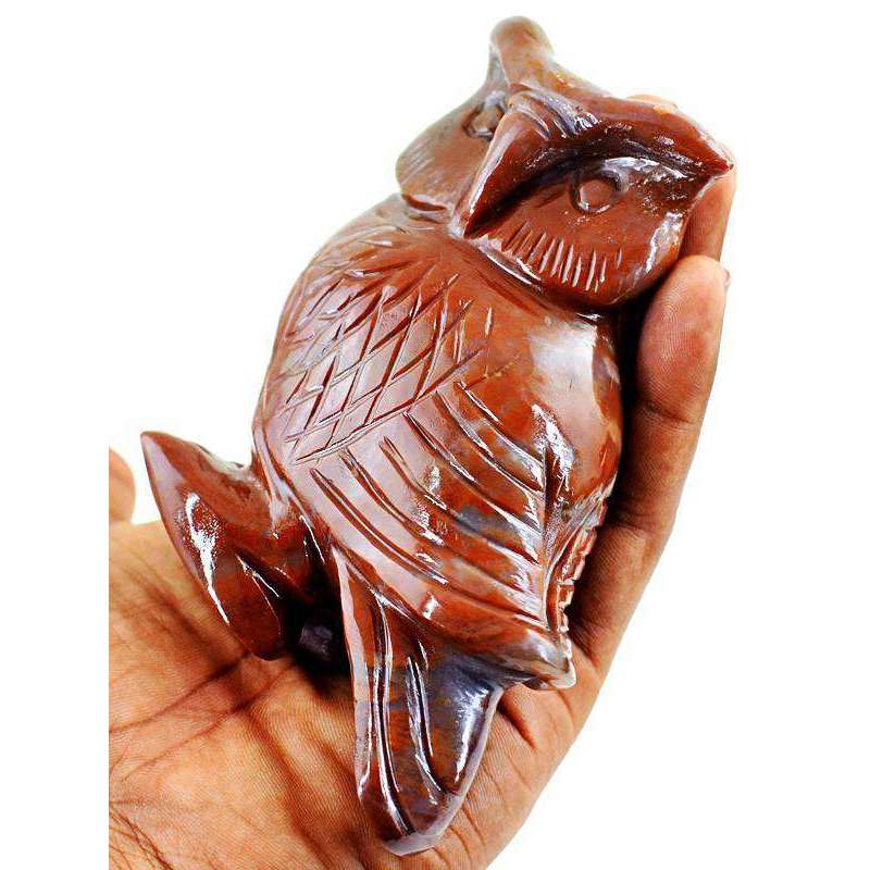 gemsmore:Hand Carved Red Jasper Detailed Owl Gemstone