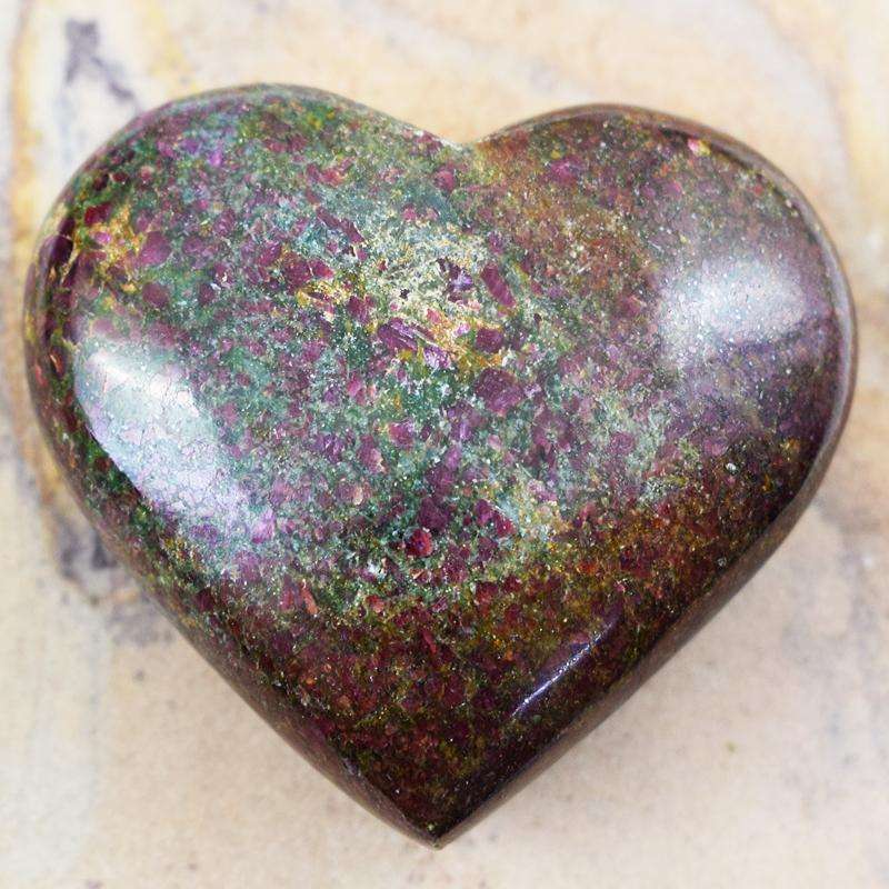 gemsmore:Hand Carved Ruby Zoisite Heart Shape Cabochon