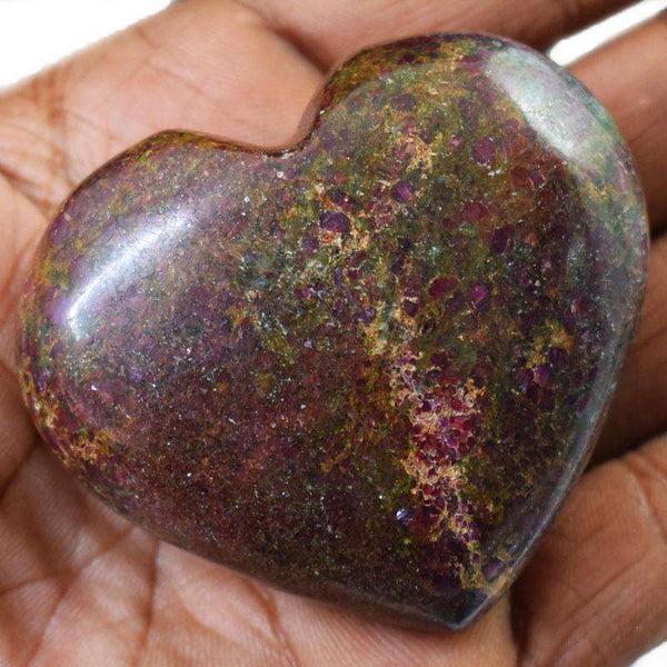 gemsmore:Hand Carved Ruby Zoisite Heart Shape Cabochon